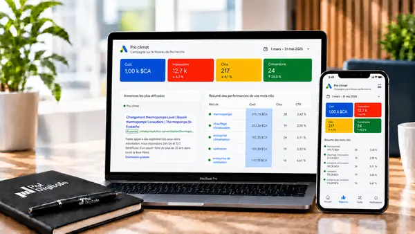 Tableau de bord de la campagne Google Ads Pro climat